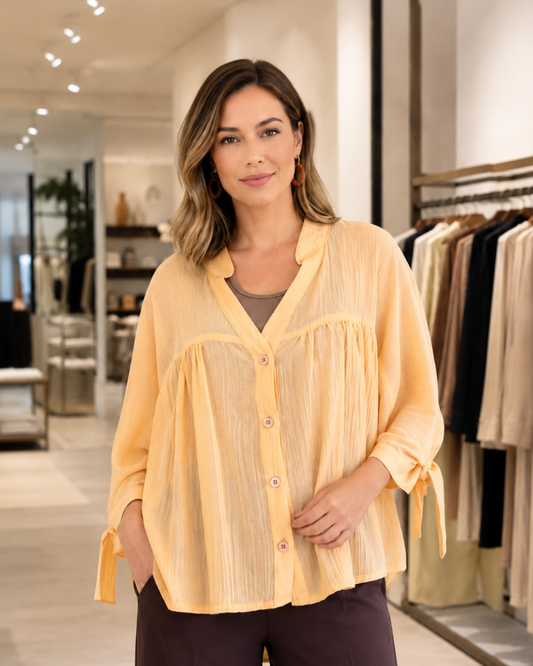 Blusa Larga de Textura Plissada com Botões