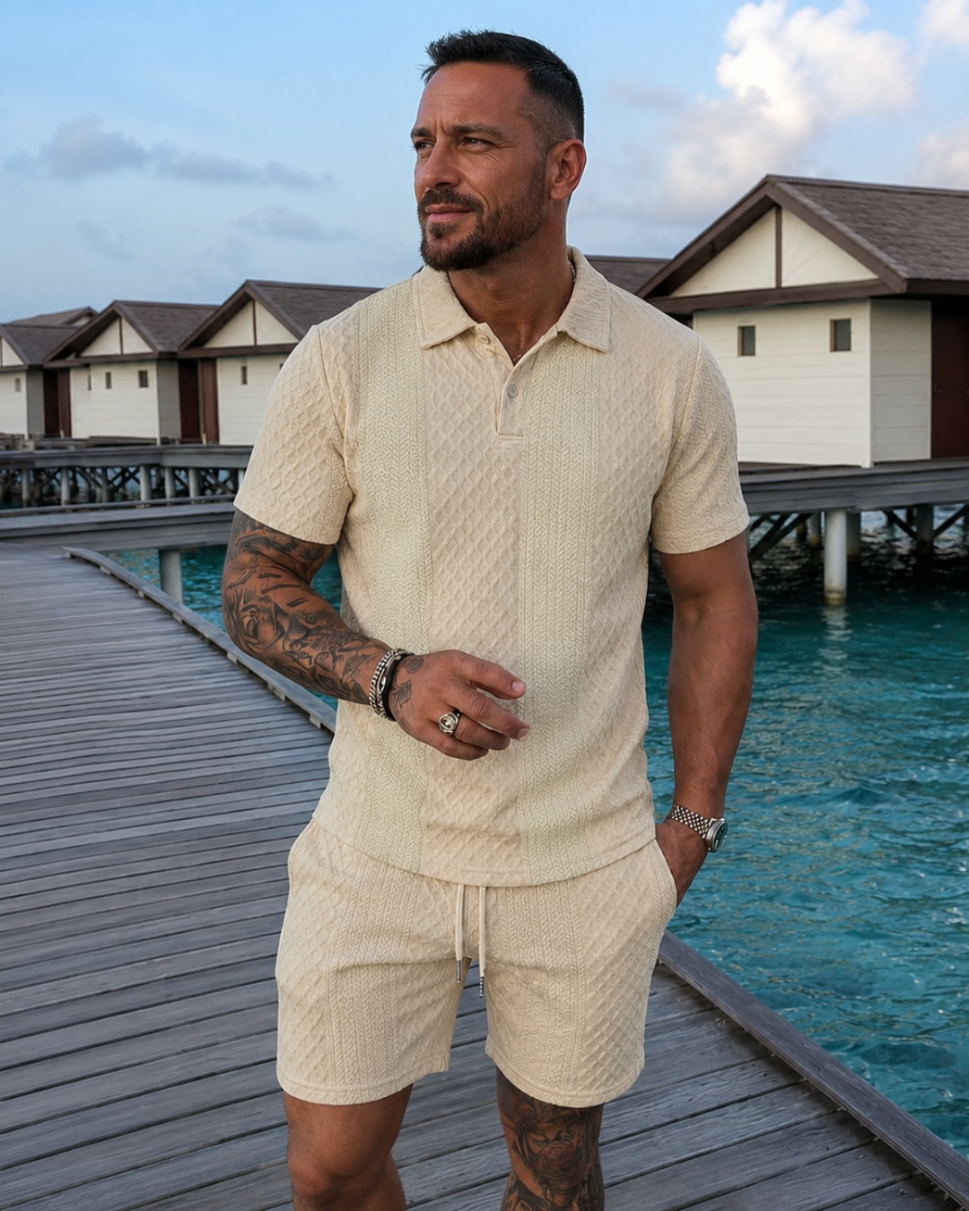 Conjunto Texturizado de Polo e Bermudas