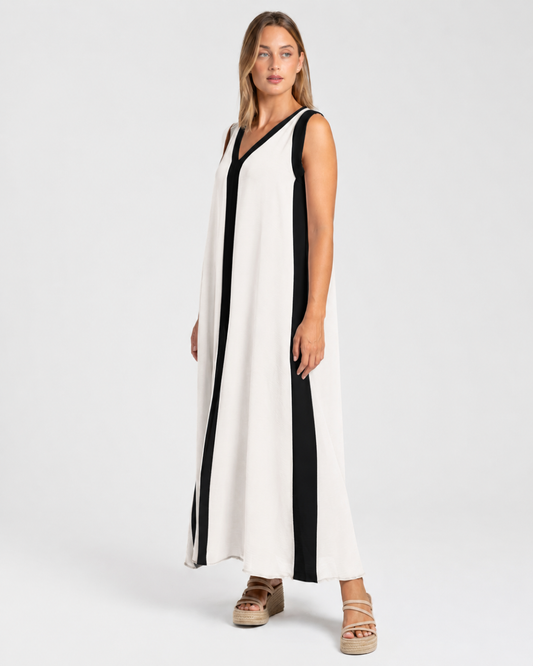 Vestido Comprido com Painéis em Contraste