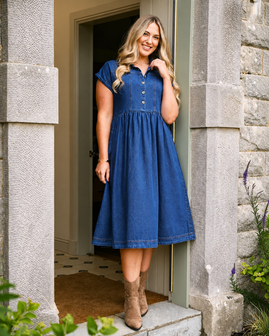 Vestido Midi De Ganga Com Botões