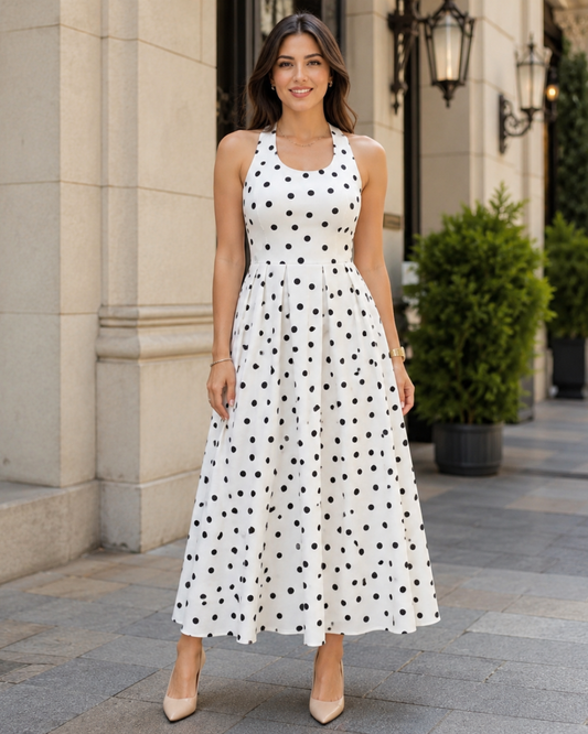 Vestido midi de bolinhas com folho