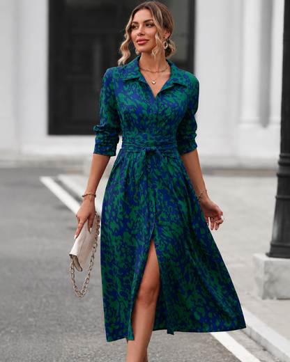 Vestido Midi Estampado Estilo Camiseiro