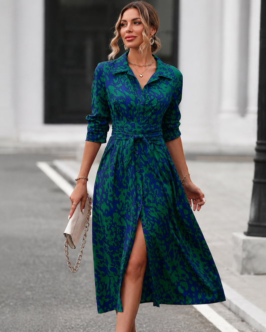 Vestido Midi Estampado Estilo Camiseiro