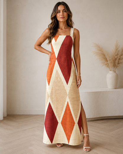 Vestido Longo de Alças com Decote Reto”