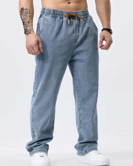Jeans de Corte Laro com Cintura Ajustável para Homem