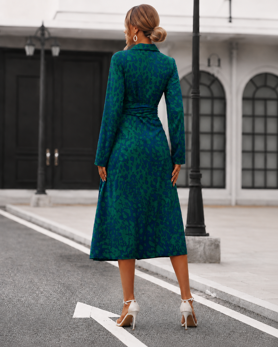 Vestido Midi Estampado Estilo Camiseiro