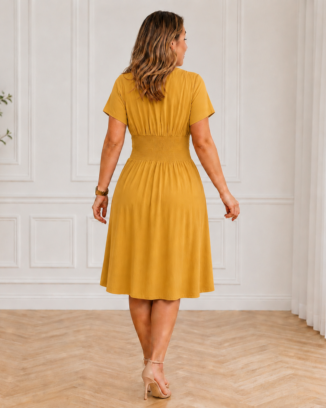 Vestido com botões e corte evasê