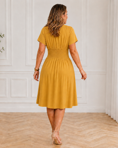 Vestido com botões e corte evasê