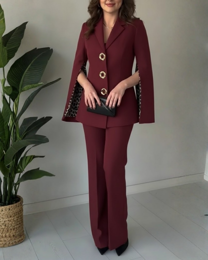 Conjunto de casaco e calças para mulher