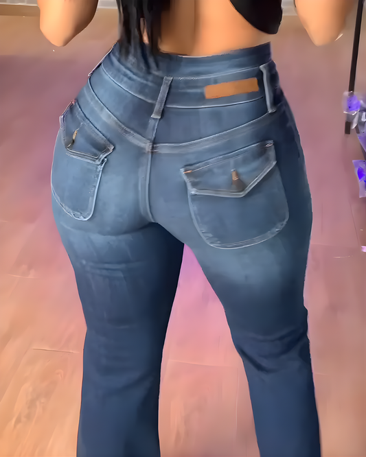Jeans de Cintura Alta com Corte À Boca de Sino para uma Silhueta Perfeita