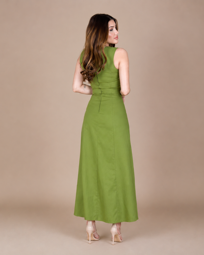 Vestido Comprido com Botões e Abertura Frontal