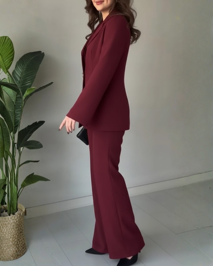 Conjunto de casaco e calças para mulher
