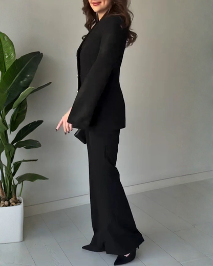 Conjunto de casaco e calças para mulher