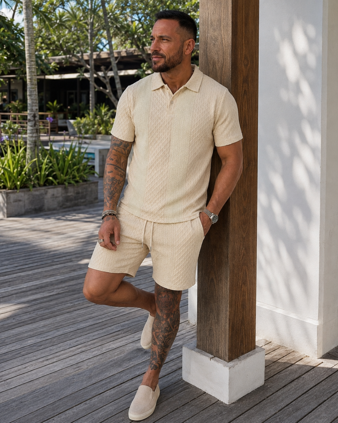 Conjunto Texturizado de Polo e Bermudas