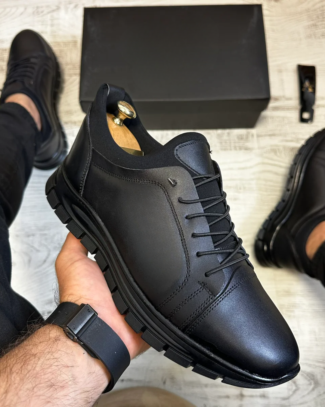 Sapatos desportivos em pele Conforto leve e resistência Costura Para homem