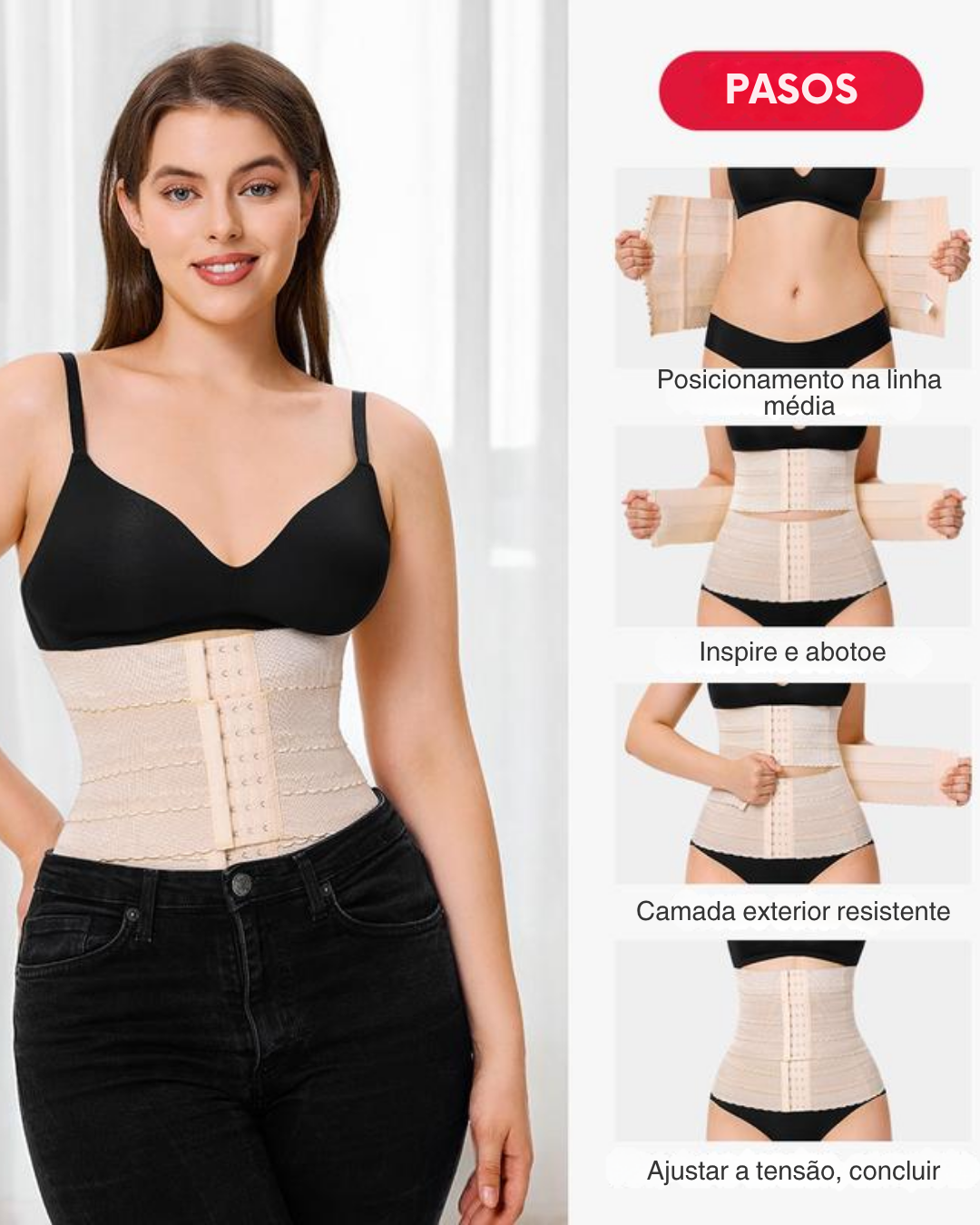 Cinta modeladora de compressão integral com apoio lombar