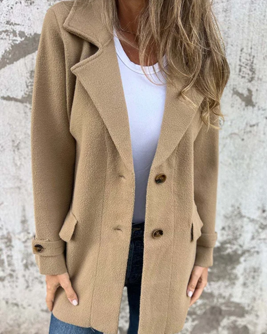 Casaco Elegante Casual de Outono com Gola Entalhada