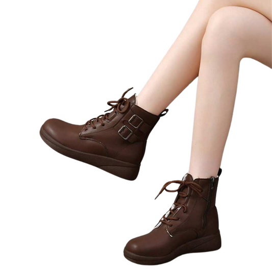 Botas Altas de Pele Suave para Mulher com Atacadores e Forro de Algodão