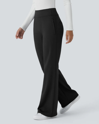 Calças de Trabalho de Cintura Alta com Bolsos Laterais com Fecho de Correr