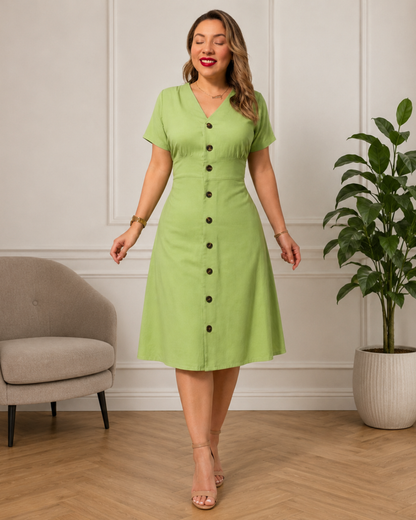 Vestido com botões e corte evasê