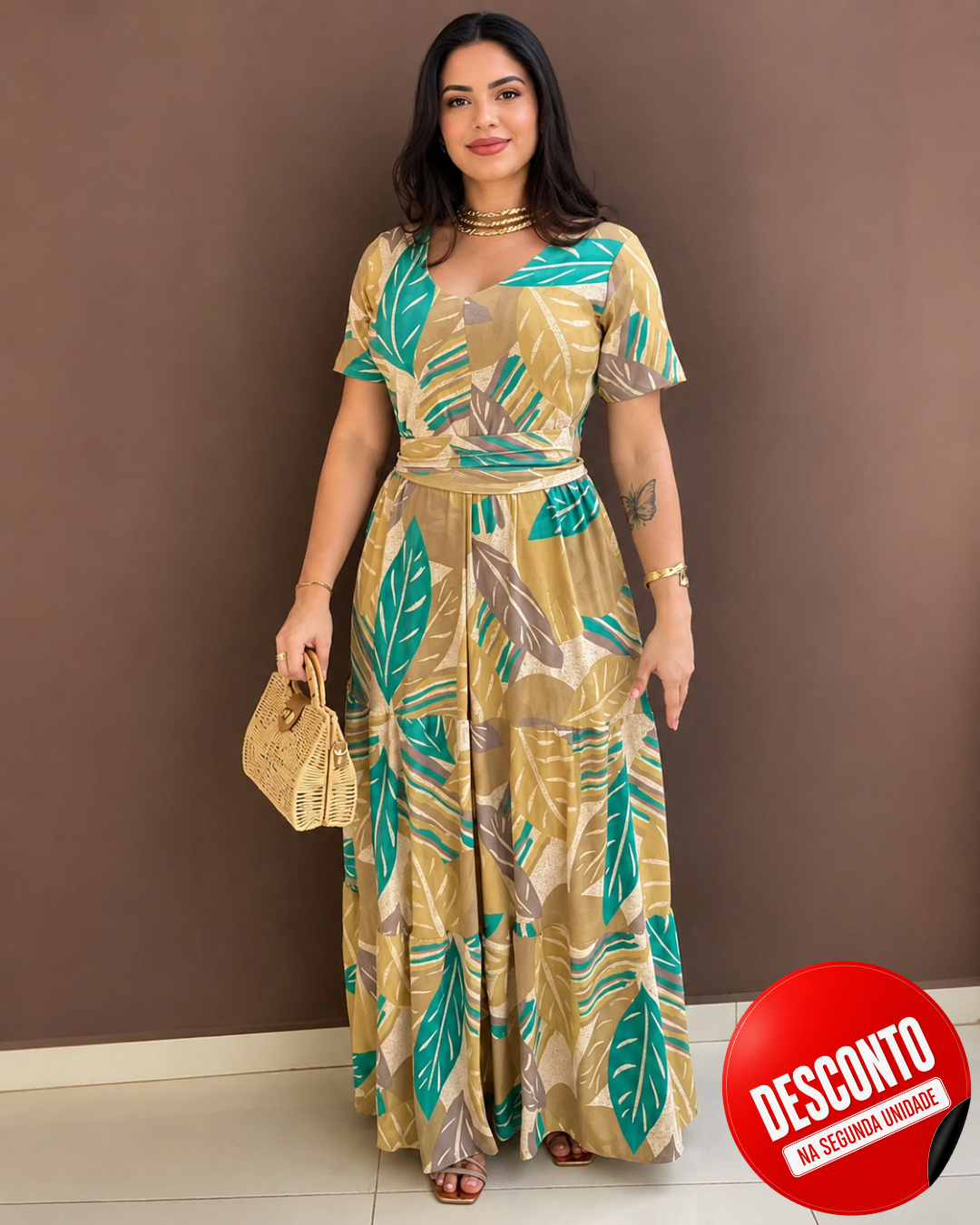 Vestido Comprido com Padrão (Desconto na 2.ª unidade)