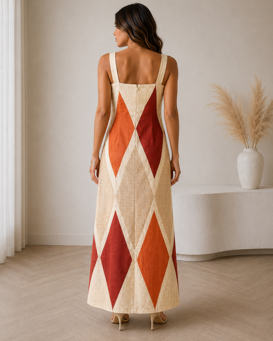 Vestido Longo de Alças com Decote Reto”