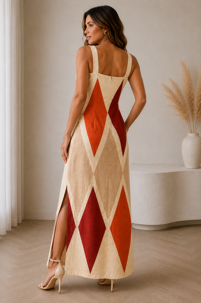 Vestido Longo de Alças com Decote Reto”