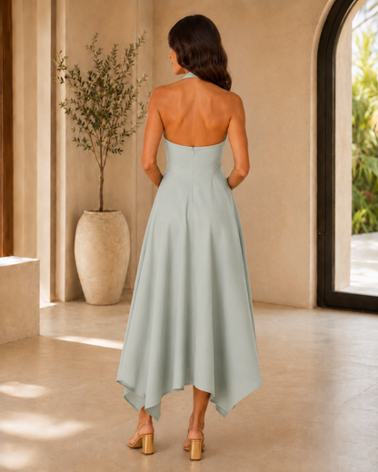 Vestido Midi Halter com Costas Abertas