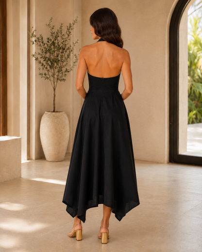 Vestido Midi Halter com Costas Abertas