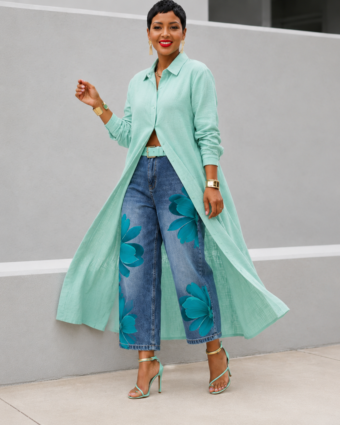 Conjunto com bordado floral